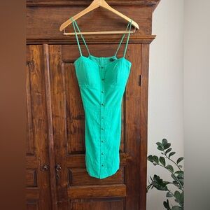 ViX Paula Hermanny Green Bustier Mini Dress Beaded Straps Bodycon Linen Blend